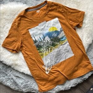 Kids Boys Orange Graphic T-Shirt with Biker Design